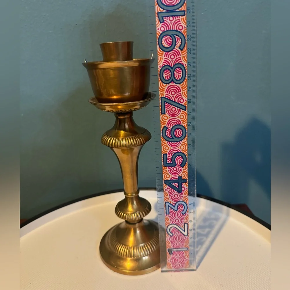 Vintage heavy brass candle holder with clips for shade
